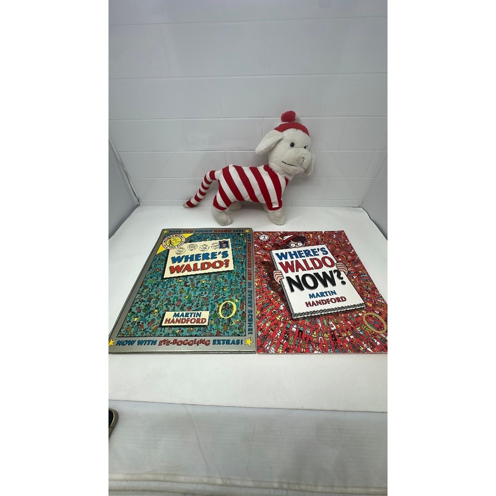 Wheres Waldo Book Set of 2 Hardcover Martin Handford with Woof Dog Plush Toy